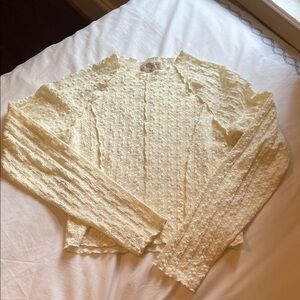Cream Semi Sheer Lace Stretchy Mockneck Top Size M